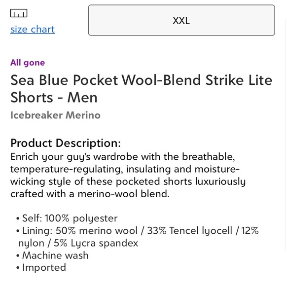 Icebreaker Merino Wool Blend Sea Blue Pocket Strike Light Shorts Men’s XXL NWT - Picture 3 of 3